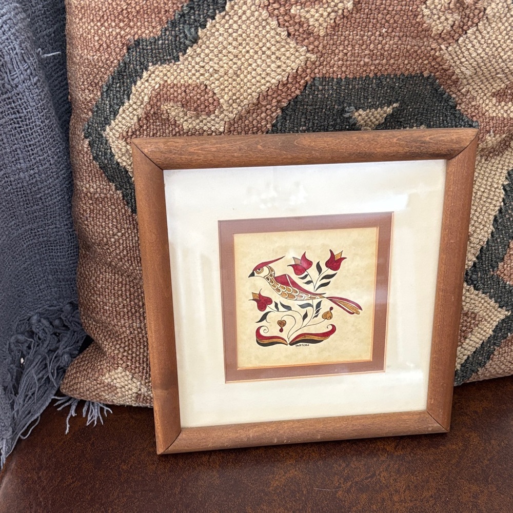 Framed Folk Art Bird and Floral Design